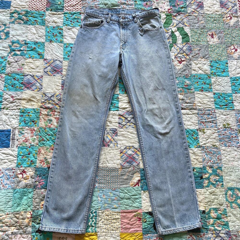 Vintage 80s Levi's 505 Thrashed Light Wash Straight Leg Red Tab Jeans USA 29x32